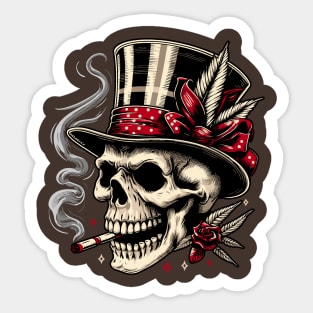 Skull in a hat smoking a cigarette Sticker